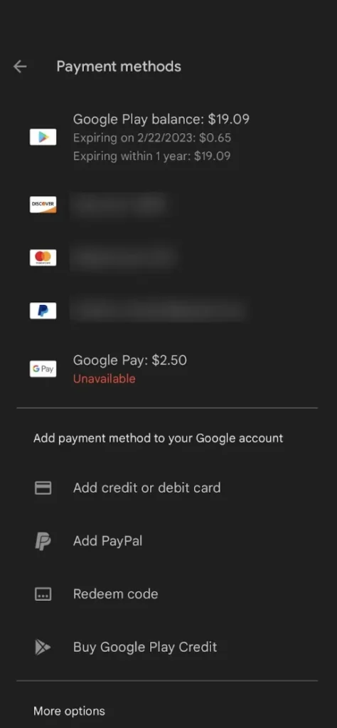 Payment Methods Button
